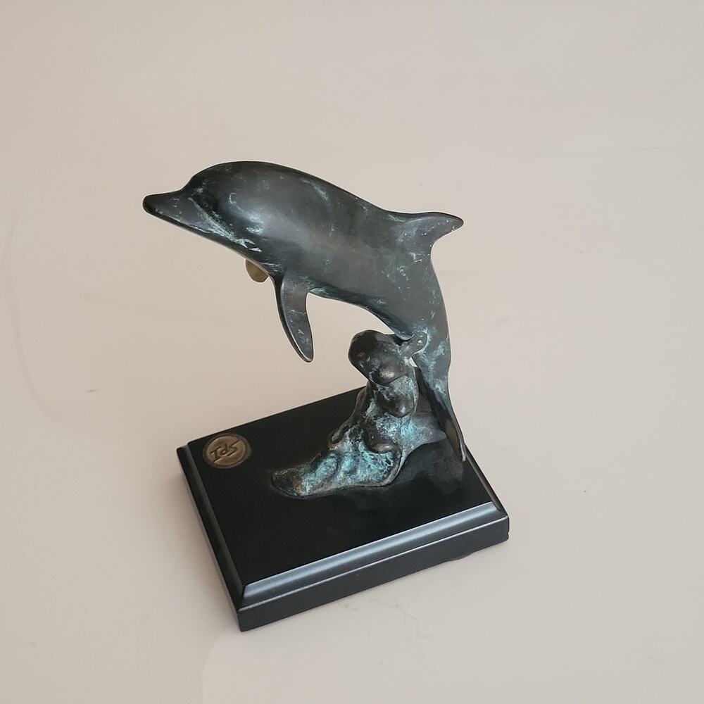 Vintage SPI San Pacific International Brass Dolphin Statue Sculpture 6”